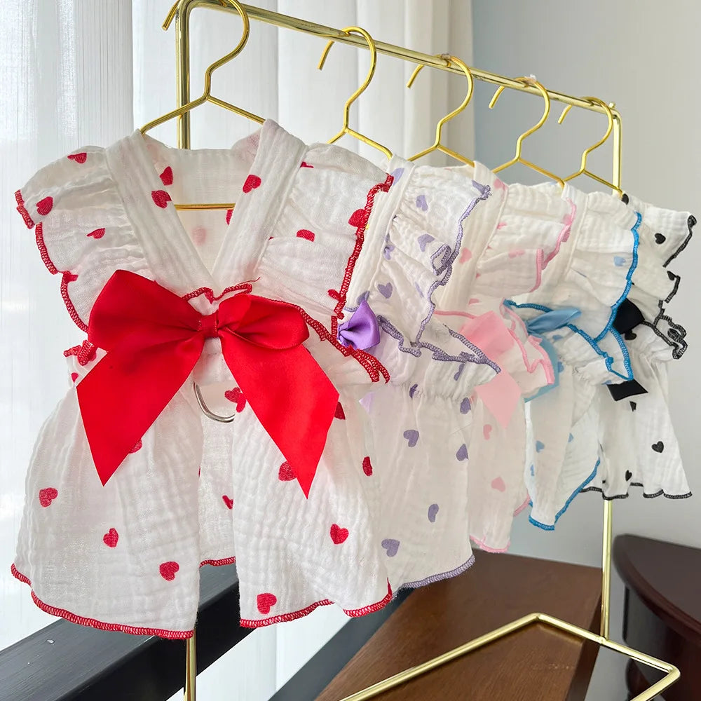 Pet dresses clothes for spring and summer dogs cats teddy bears Pomeranians plush toys  hearts all cotton fabric