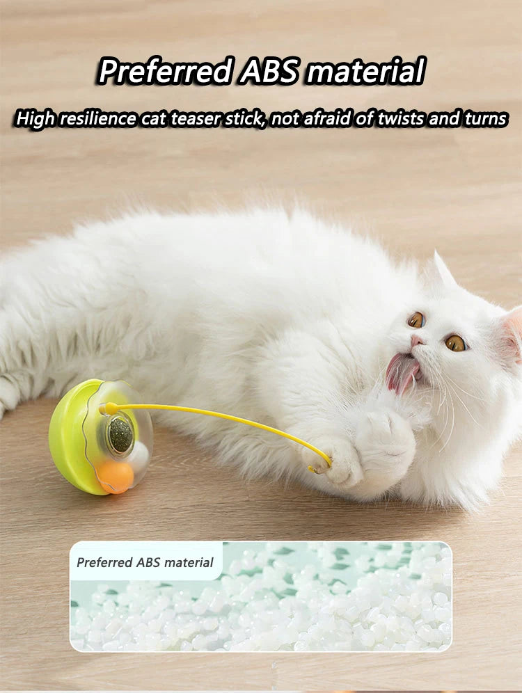 Funny Tumbler Toys for Cat Bite Resistant Removable Turntable Plush Feathers Cat Toy Interactive Cat Teasing Stick with Cat Mint