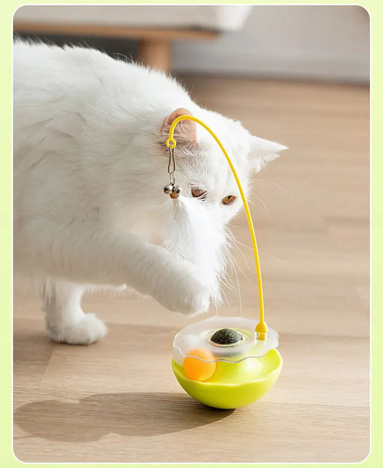 Funny Tumbler Toys for Cat Bite Resistant Removable Turntable Plush Feathers Cat Toy Interactive Cat Teasing Stick with Cat Mint