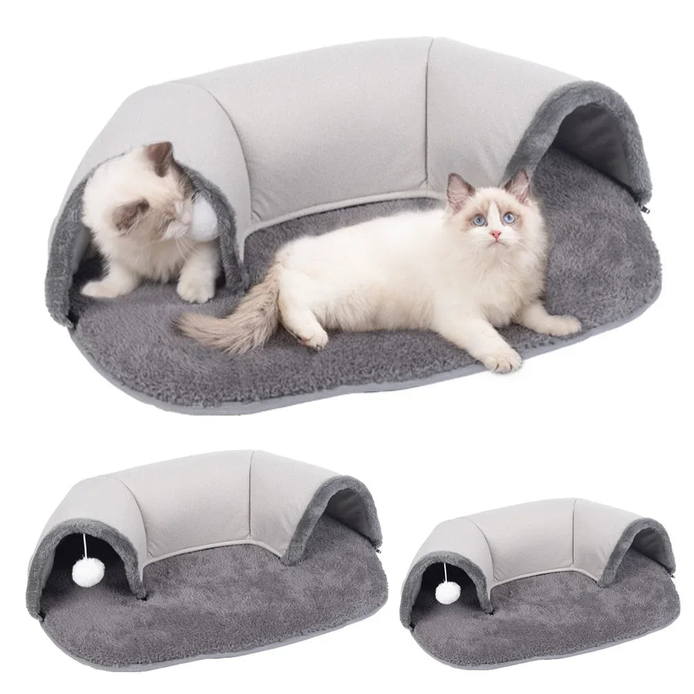 Cat Tunnel Bed 2-in-1 – Interactive Suede Pet Toy & Nest for Cats, Rabbits & Ferrets | Indoor Play & Training Tunnel