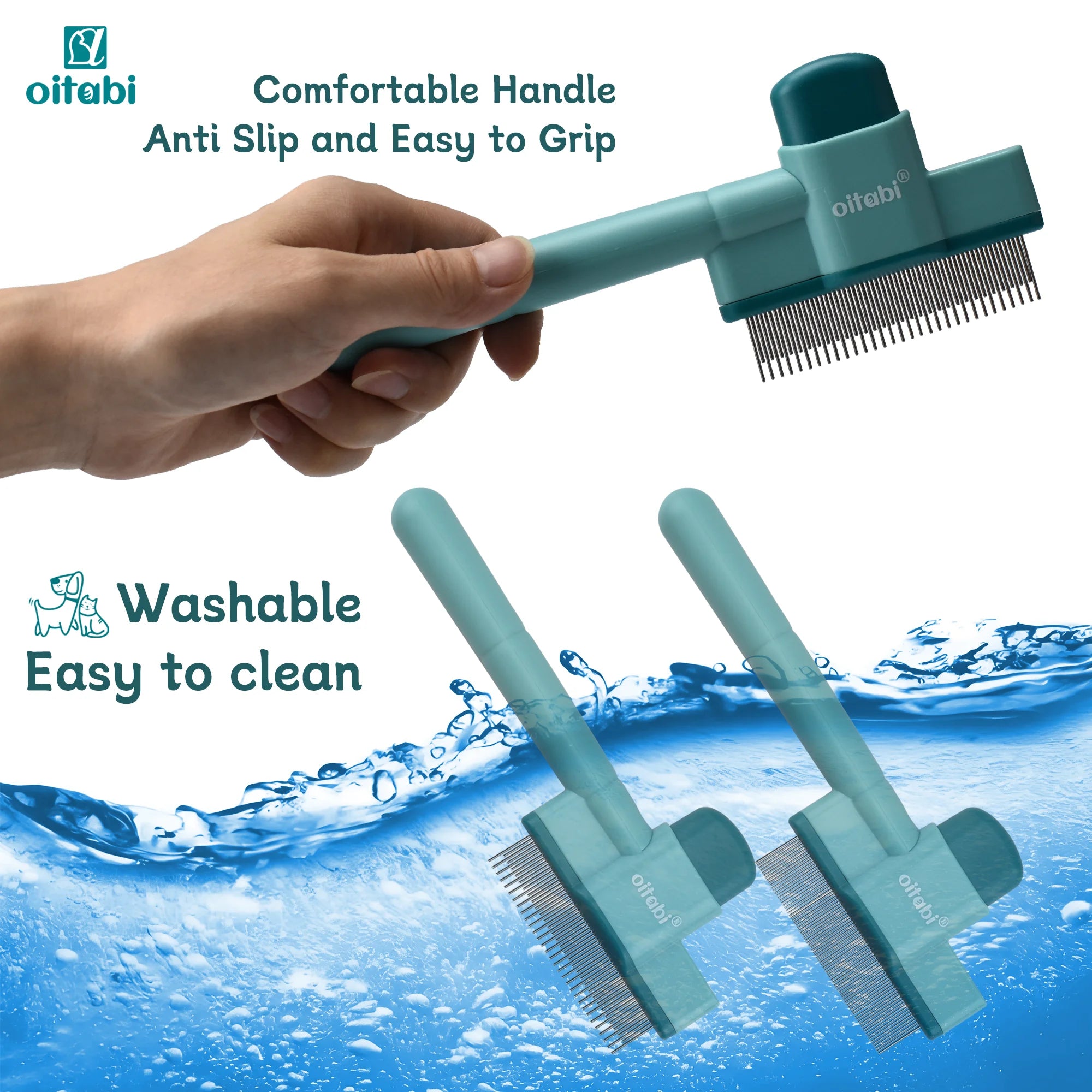 Oitabi 1/2PCS Flea Comb for Dogs and Cats with Release Button Fine Tooth Dog Comb for Pet Hair Removal, Cleaning Remove Fleas Eg