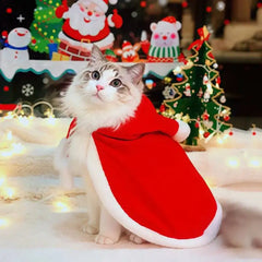 Cat Christmas Costume Santa Cosplay Funny Transformed Cat Dog Pet Xmas Cape Winter Dress Up Clothes Red Scarf Cloak Props Decor