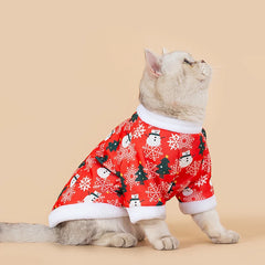 New autumn and winter Christmas pet clothes, comfortable and warm cartoon printed pet cat and dog clothes