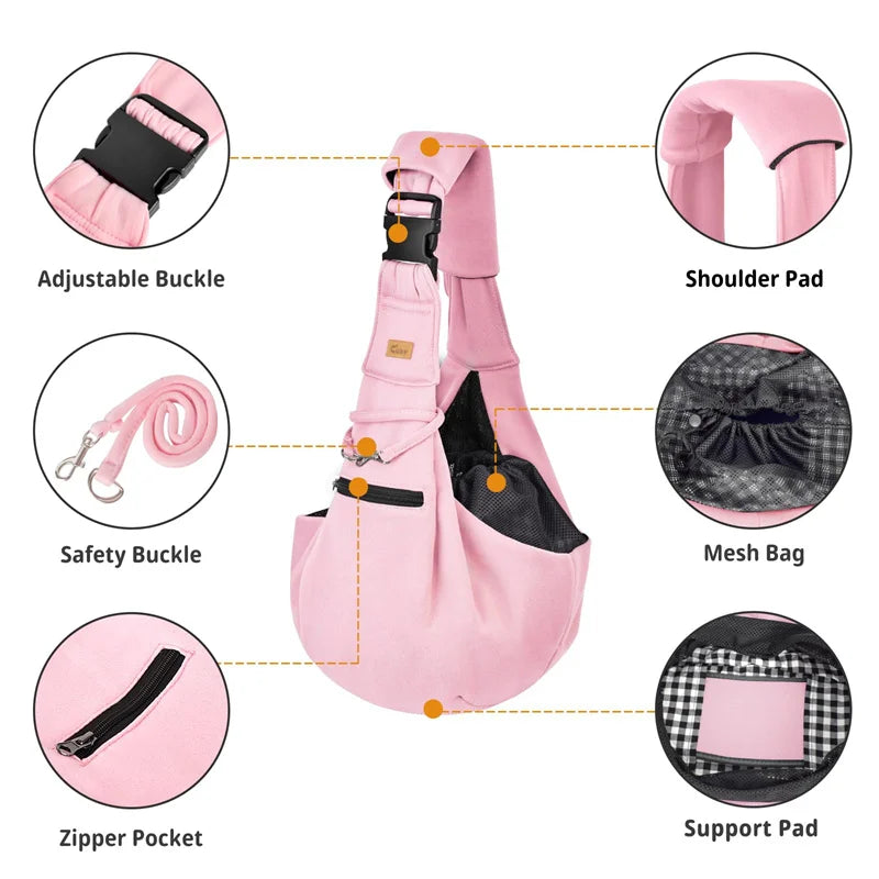 Pet Sling Carrier Bag for Small Dogs & Cats – Adjustable Shoulder Travel Tote | Breathable Puppy Handbag for Outdoor Use