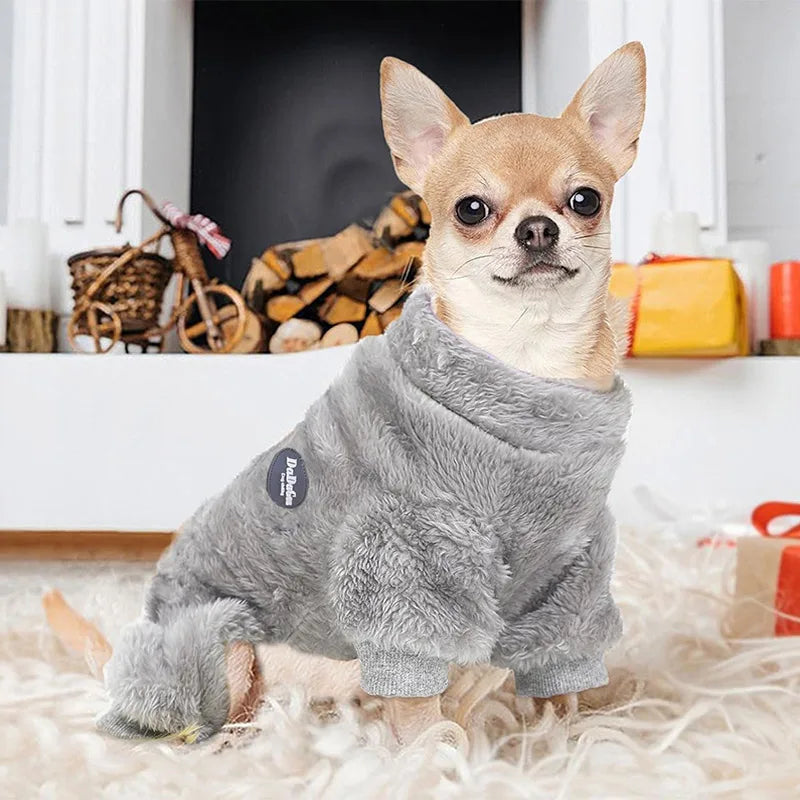 Pet Dog Leash-attachable Plush Sweater Jacket Winter Warm Cat Teddy Chihuahua Clothes Outfits Apparel Cute Outdoor Accessories