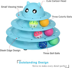 Six-Colorful Plastic Turntable Cat Toy with Interactive Puzzle Roller & Balls for Kittens' Mental & Physical Exercise