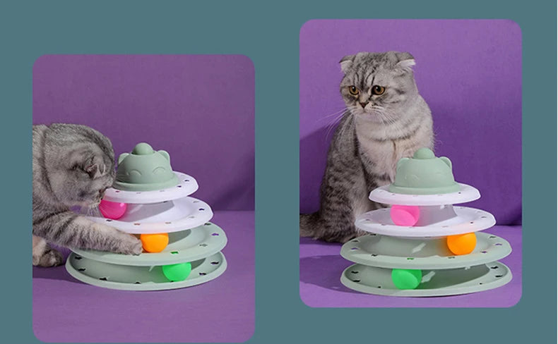 4 Levels Cat Toy Tower Turntable Roller Balls Toys Interactive Intelligence Training Track Puzzle Funny Games Accessories
