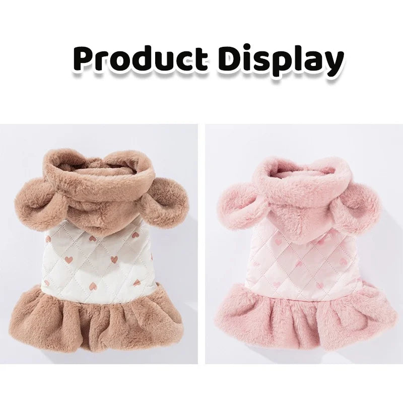Heart Print Dog Down Jacket Winter Warm Dog Cotton Dress Luxury Puppy Coat Cute Soft Cat Jacket Coat Pet Dress Chihuahua Outfits