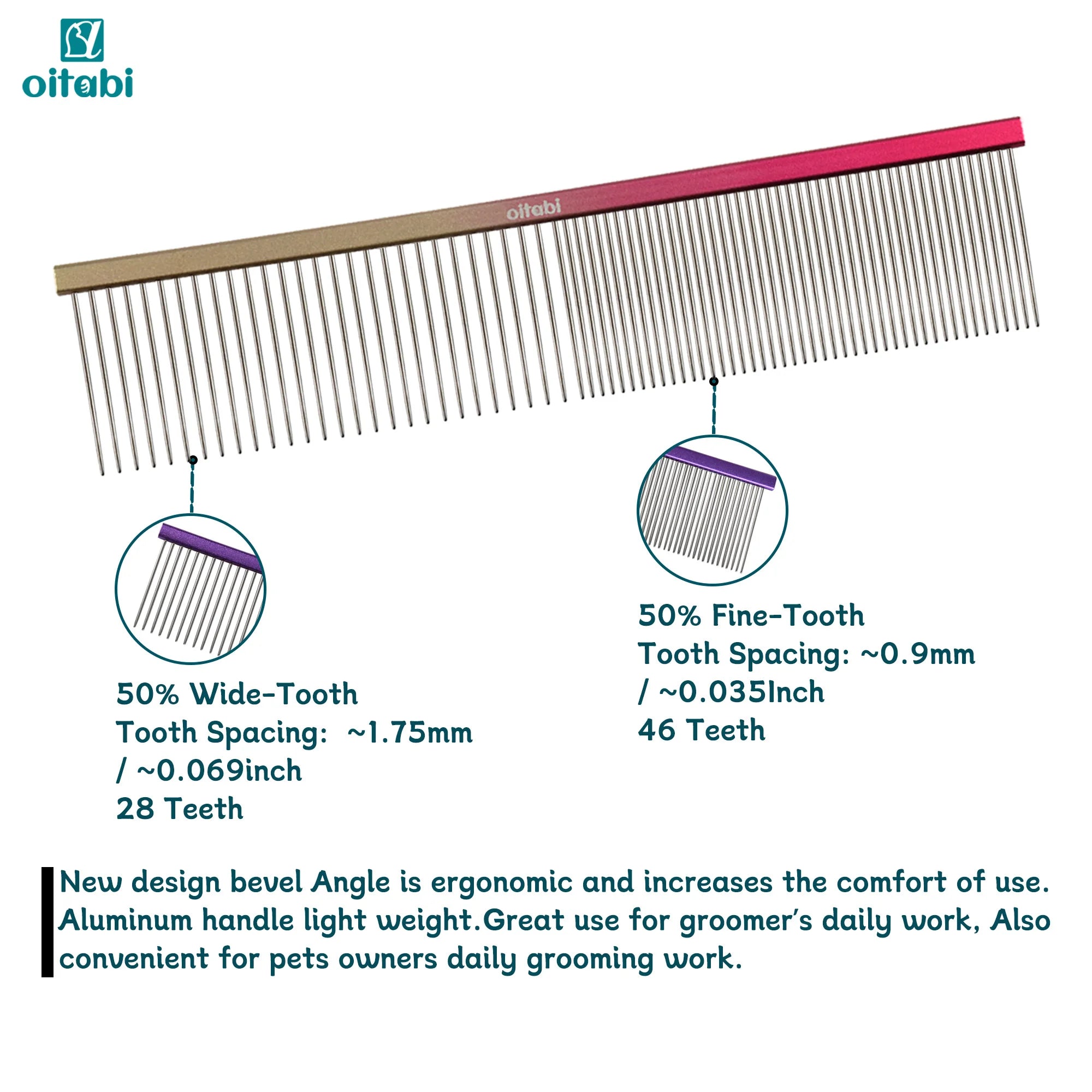 OITABI Professional Pet Grooming Comb, Gradient Pet Deluxe Pointed Tail Comb for Cat & Dog Styling Finishing and Fluffing Comb