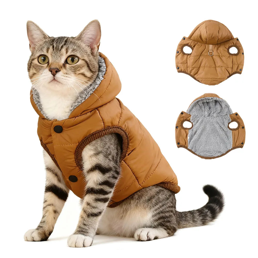 Warm Cats Hoodie Coat For Small Medium Cats Dog Winter Cozy Fleece Puppy Kitten Jacket Clothes Windproof Pet Pug Sphynx Costume
