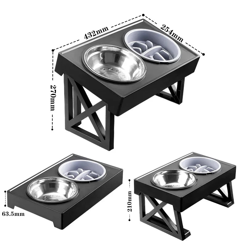 Dog Double Elevated Bowls Stand 3 Adjustable Height Pet Slow Feeding Dish Bowl Medium Big Dog Elevated Food Water Feeders Table