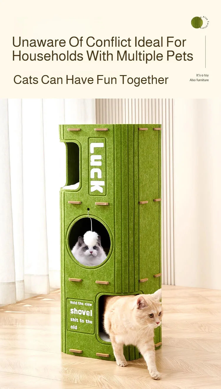 Winter Double Enclosed Cat House Integrated Tree Hole Thickened Felt Cat Litter MultiLayer Scratching Board for Indoor Pet Frame