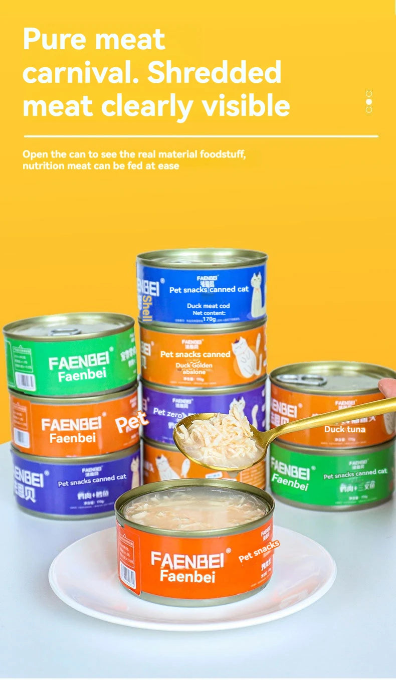 200g Canned cat white meat snack can cat snacks cat staple food young cat fat tuna cod salmon chicken cat wet food pet supplies