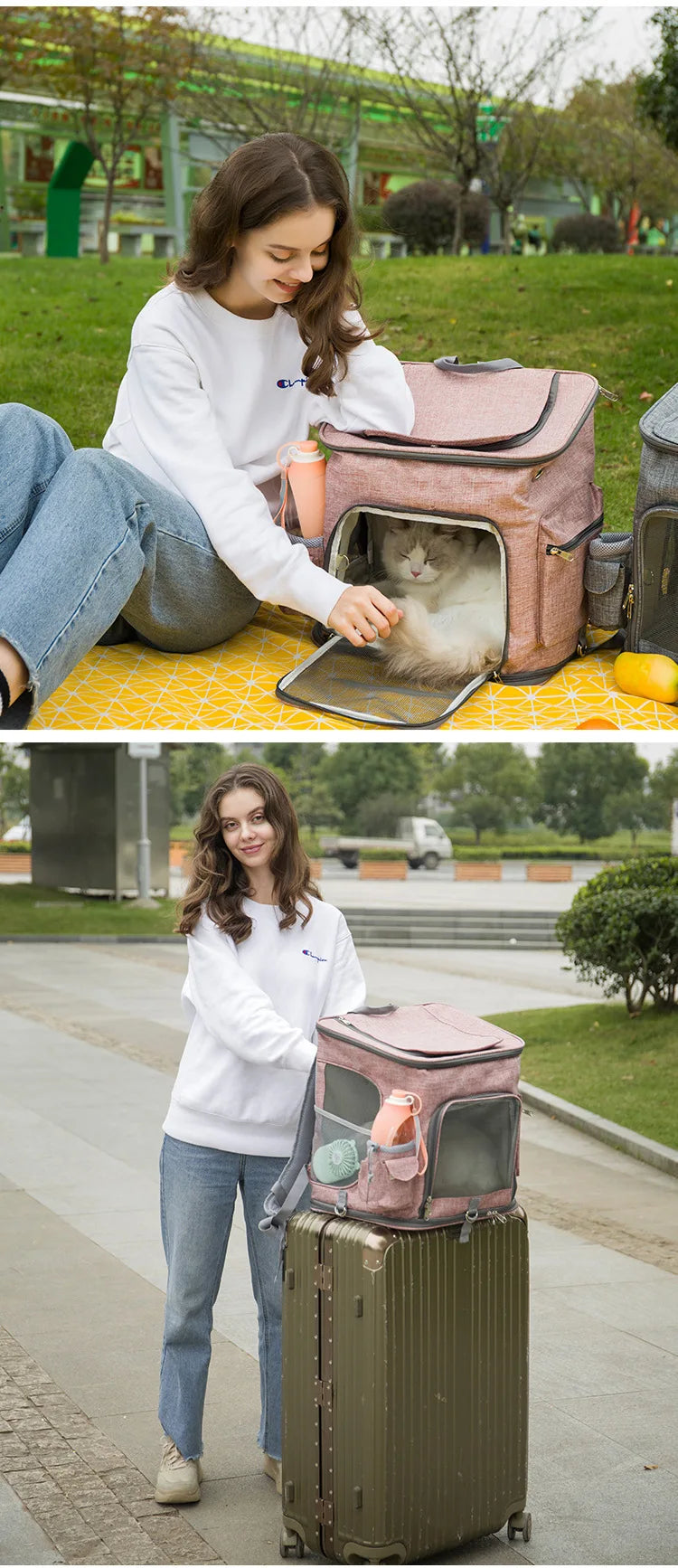 1 pcs Collapsible Dog Cat Backpack Carrier, Lightweight Foldable Pet Travel Bag with Breathable Mesh, Adjustable Shoulder Straps