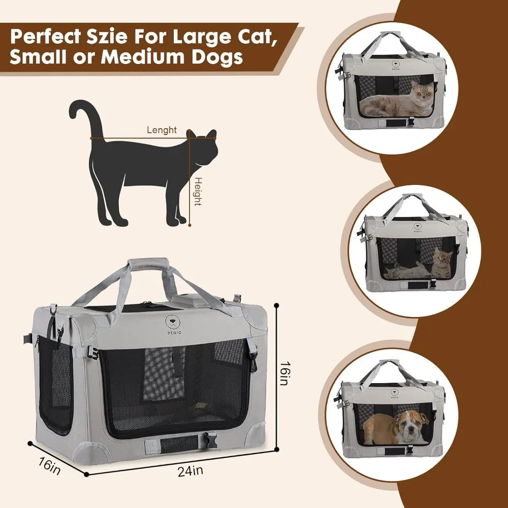 Extra Large Cat Carrier for 2 Cats, Portable Soft Sided Large Pet Carrier for Traveling, Indoor and Outdoor Uses, 24×16×16