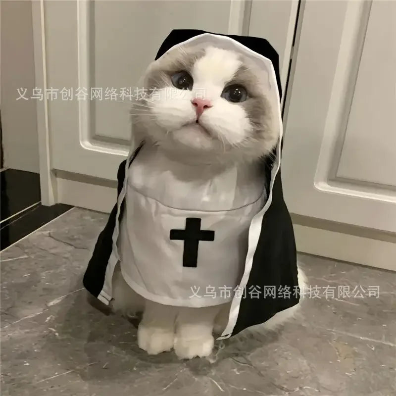 Pet Cat Halloween Costumes Nun Cloak For Small Pet Cosplay Dress Kawaii Pet Clothes Cat Kitten Puppy Funny Accessoties Gift