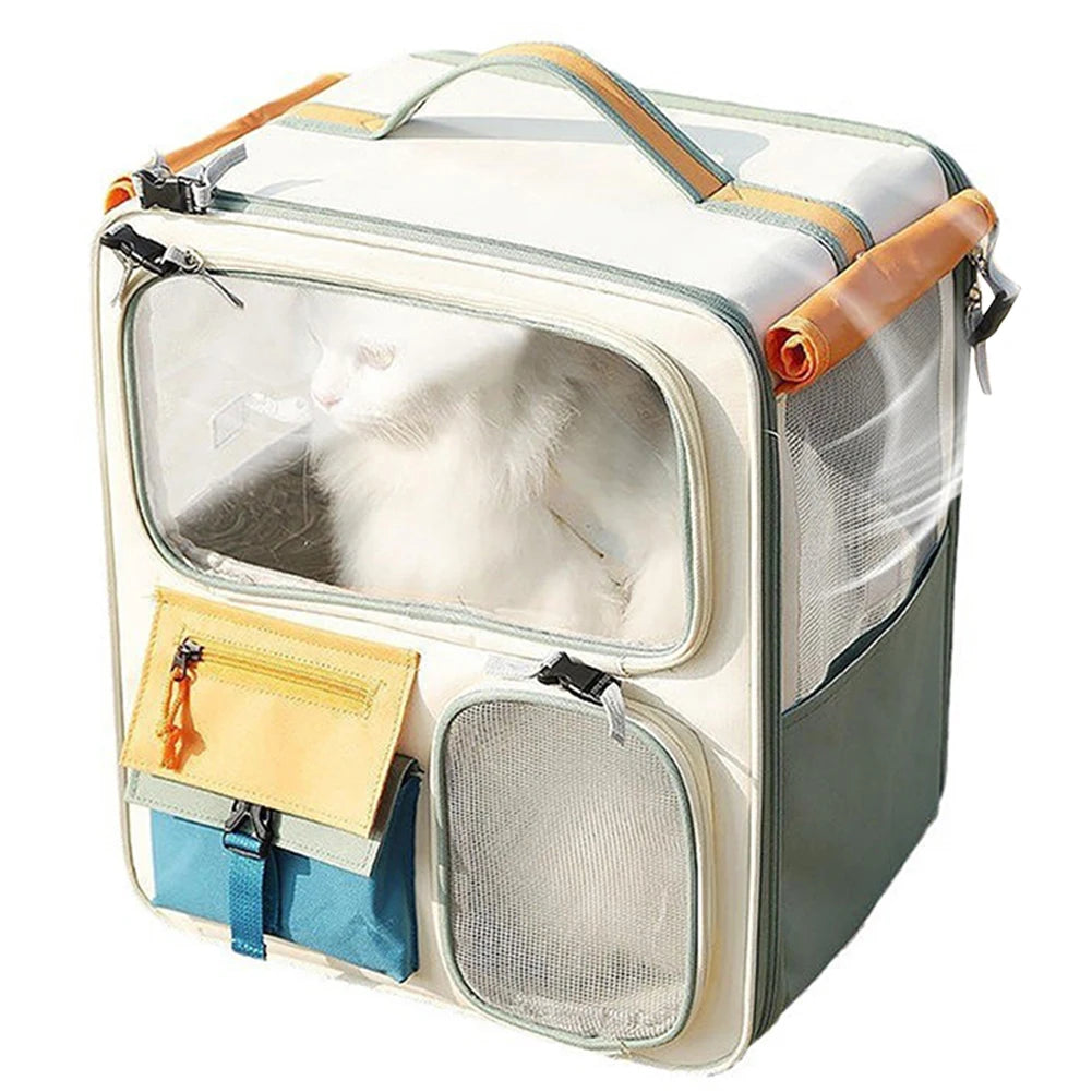 Dog & Cat Travel Carrier Bag Large Capacity Ventilated Mesh Pet Backpack Transparent Window Pet Backpack for Car Camping