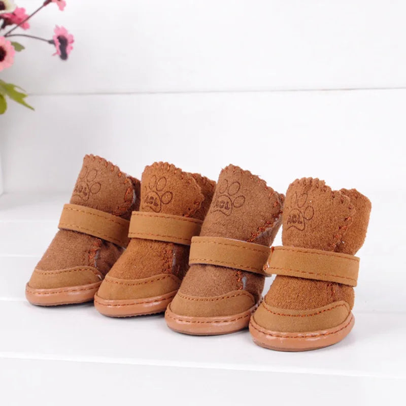 4pcs/set Winter Warm Pet Dog Shoes Anti-slip for Small Medium Dogs Puppy Rain Snow Boots Footwear Cat Dog Walking Sneakers ﻿