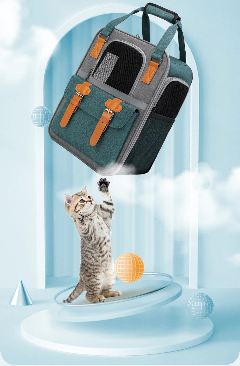 Pet Carrier Backpack for Cats Three-Sided Breathable Thickened Wear-Resistant Sun-Protective Travel Cat Bag Portable Pet Luggage