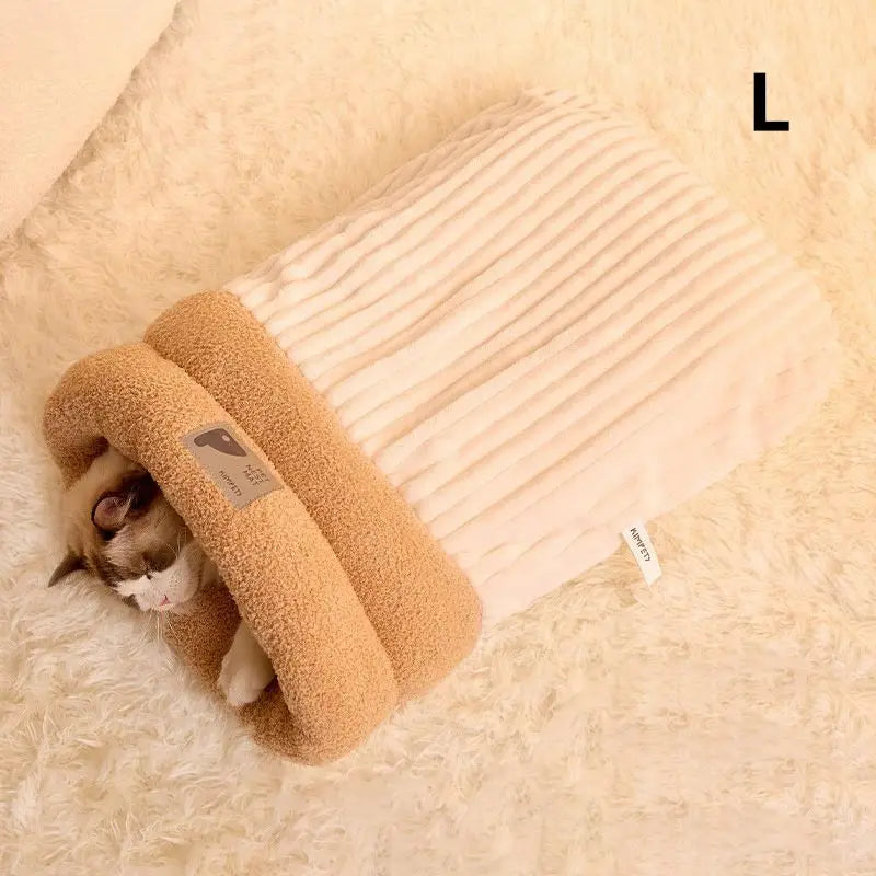 Pet Sleeping Bag Winter Warm Soft Plush Semi Enclosed Cat Nest Sleeping Bag Home Cat and Dog Comfortable Bed Accessories