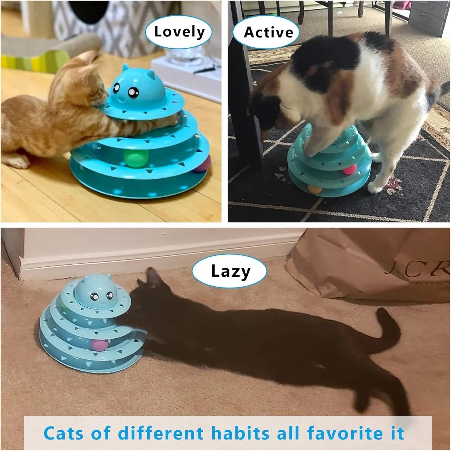 Six-Colorful Plastic Turntable Cat Toy with Interactive Puzzle Roller & Balls for Kittens' Mental & Physical Exercise