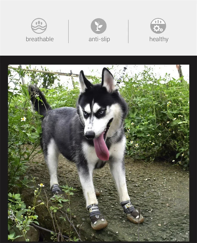 4pcs/set Pet Dog Shoes Reflective Waterproof Dog Boots Warm Snow Rain Pets Booties Anti-slip Socks Footwear For Medium Large Dog