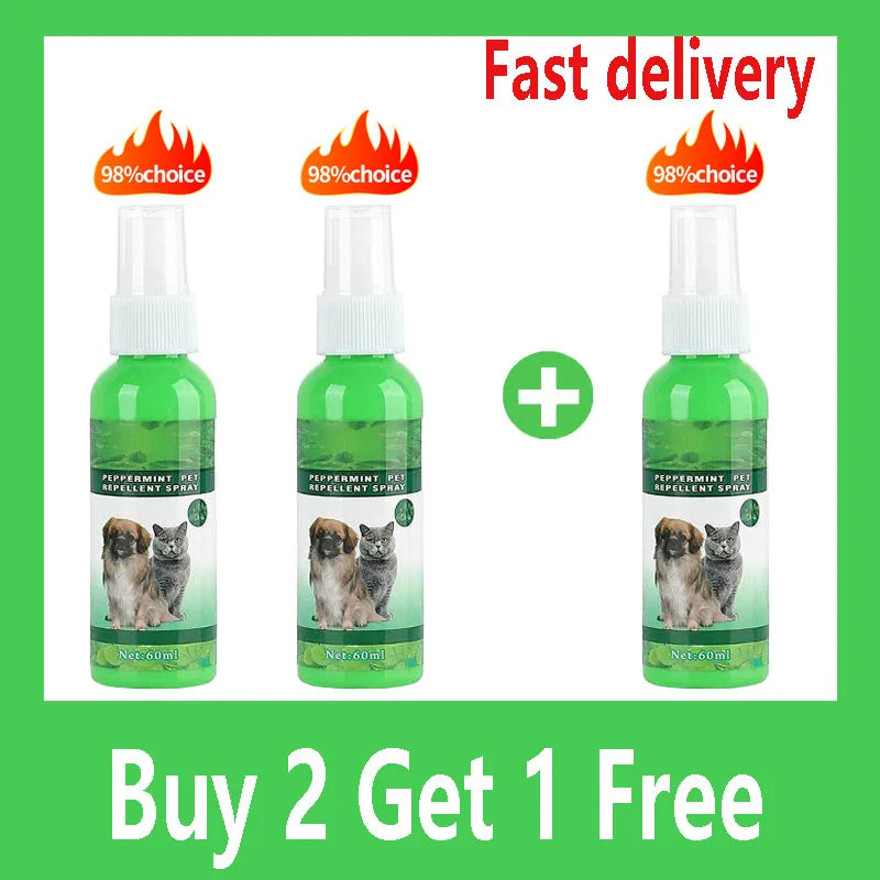 60ml Natural Pet Care Topical Flea&Tick Spray for Dogs&Cats with Fresh Fragrance Peppermint Oil and Eugenol