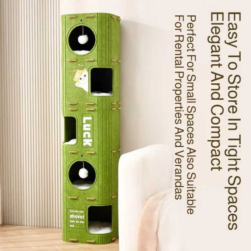 Winter Double Enclosed Cat House Integrated Tree Hole Thickened Felt Cat Litter MultiLayer Scratching Board for Indoor Pet Frame