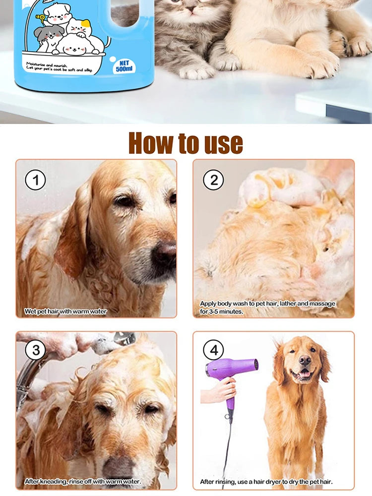 500ml Pet Shower Gel Gentle Cleaning Deodorizing Anti-itching Long-Lastin Fragrance Bath Shampoo for Puppy Cat Pet Care Supplies