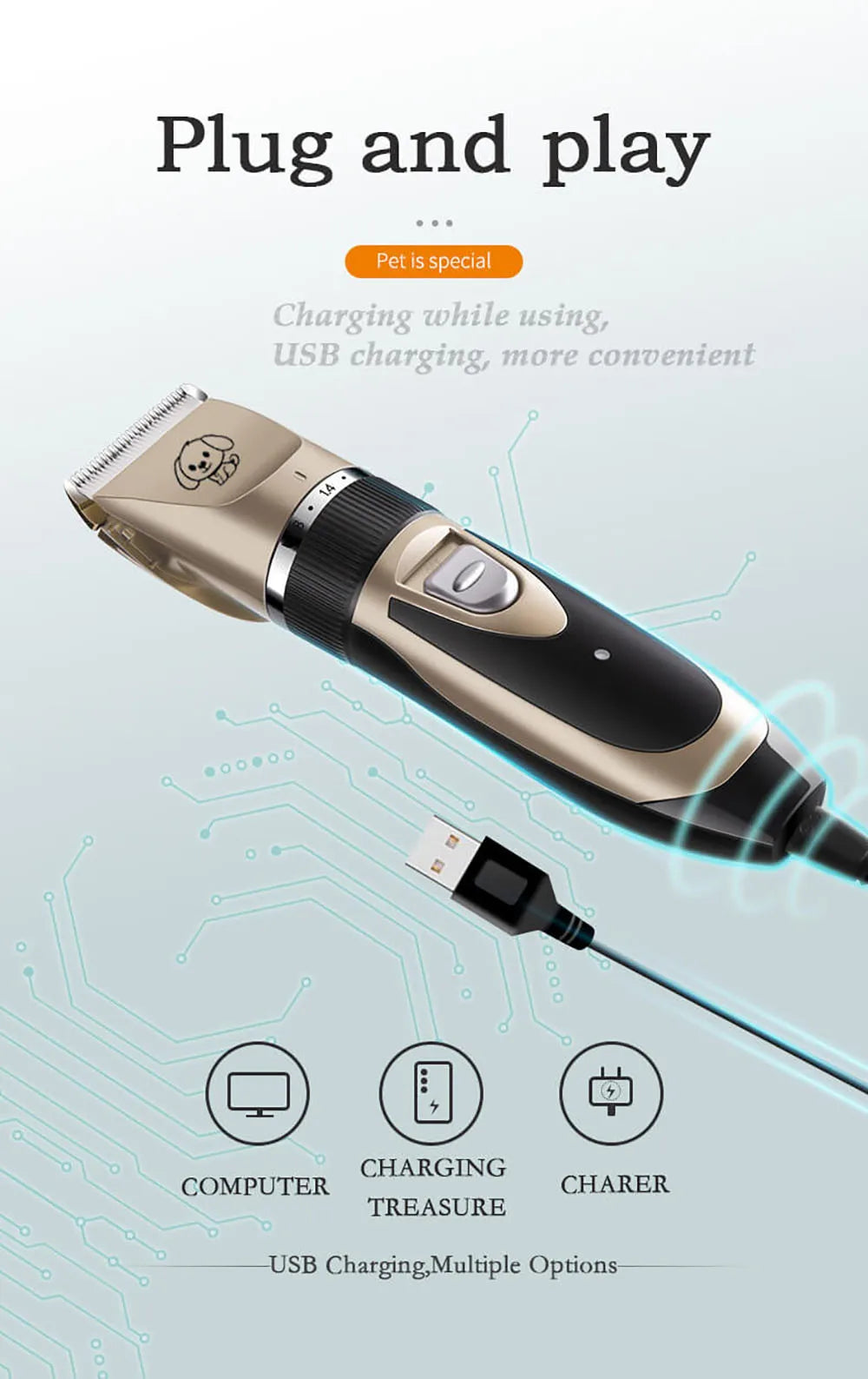 Dog Clippers Low-noise Pet Grooming Tool Cat Animal Hair Cutter Trimmer Haircut Shave perros y gatos de pelo maquina afeitadora