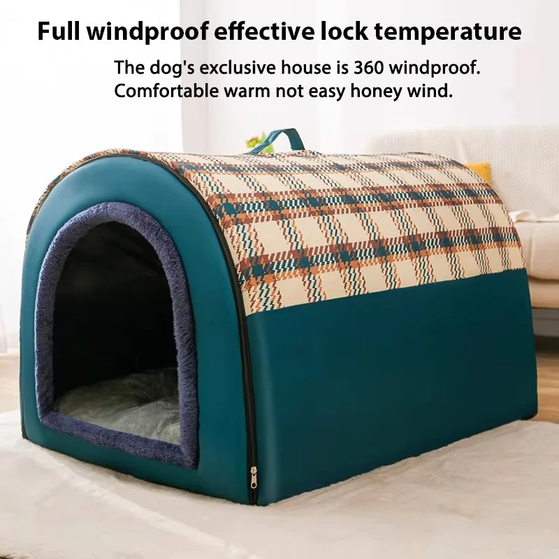 Large Dog House Winter Warm Insulated Outdoor Dog Kennel for Extra Big Dogs Weatherproof Heated Pet Shelter with Removable Roof