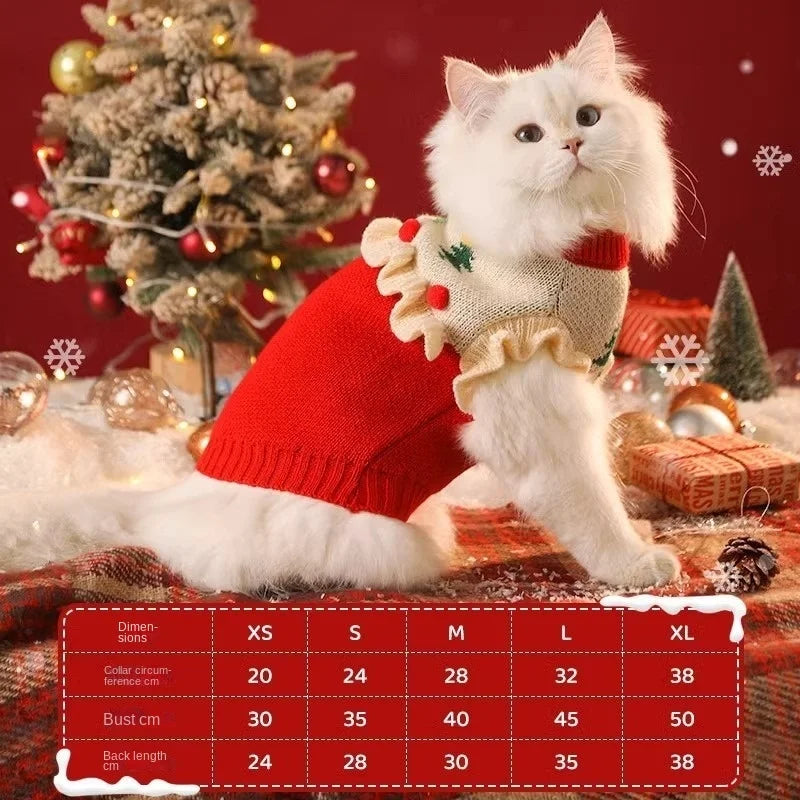 Christmas Pet Cat Costumes Sweater Cute Kitten Santa Claus Clothes For Small Medium Dogs Holiday Party Dress Warm Winter Clothes