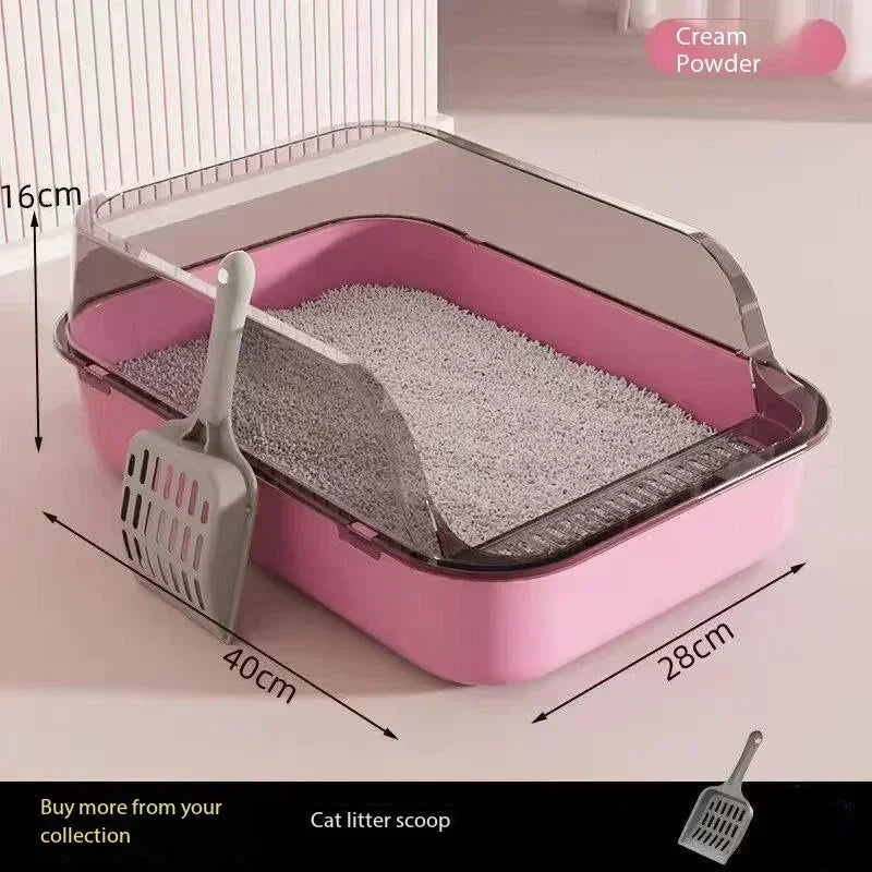 Semi-Closed Splashproof Cat Litter Box – Removable Easy Clean Plastic Pet Toilet Tray for Kittens & Adult Cats | Non-Stick, Odor-Resistant, Thickened Design (Blue/Pink/Gray/Green)