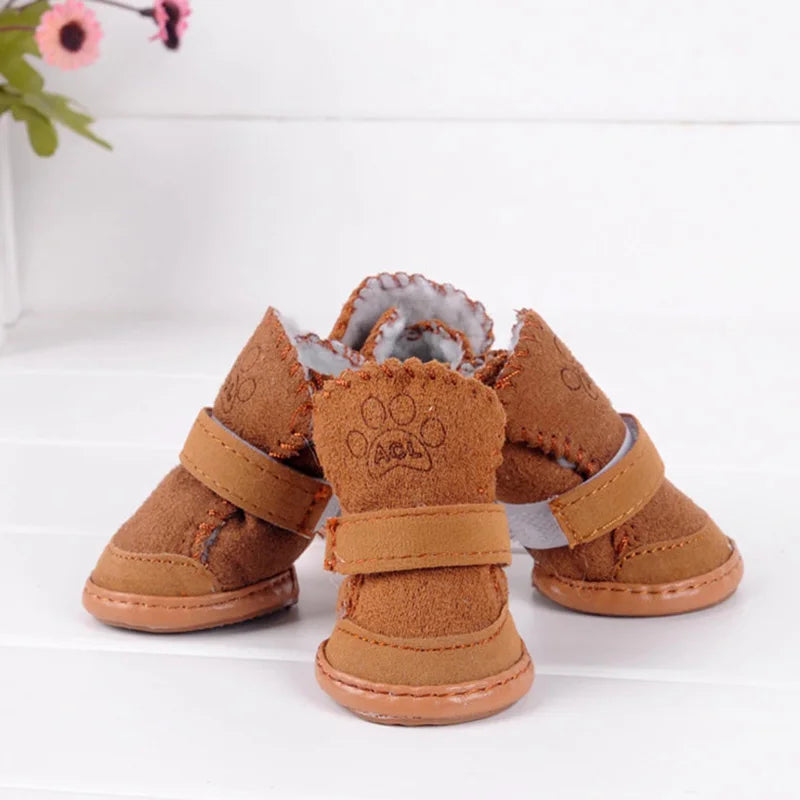 4pcs/set Winter Warm Pet Dog Shoes Anti-slip for Small Medium Dogs Puppy Rain Snow Boots Footwear Cat Dog Walking Sneakers ﻿