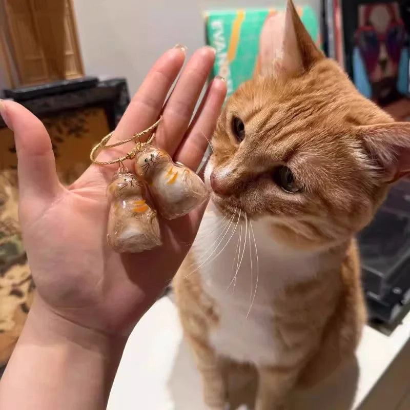 Transparent Cat Hair Storage Keychain Pendant Pet Fur Keepsake Memorial Souvenir for Backpack Bag Car Key Ginger Cat Lover Gift