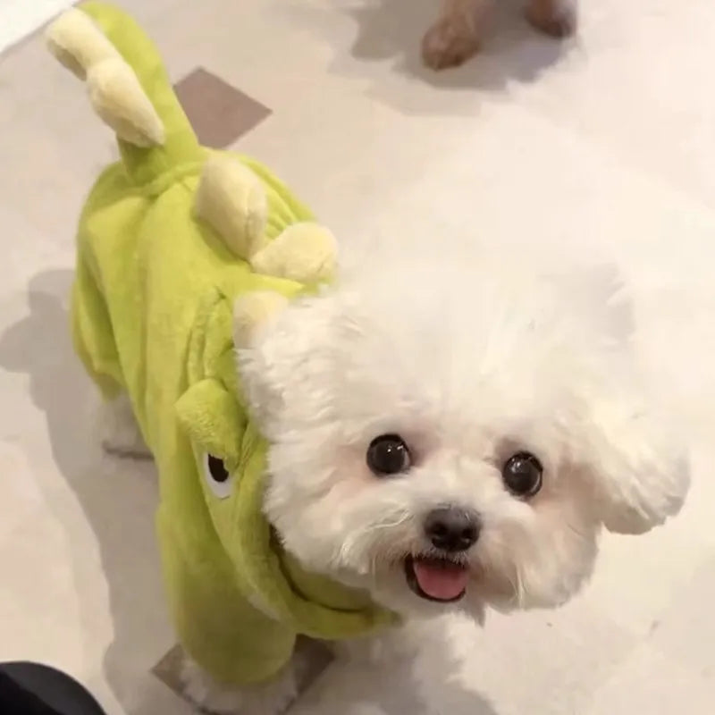 New Small Dinosaur Transforming Dog Clothes Autumn Winter Flannel Warm Teddy Cat Pet Clothes Dog Jumpsuits Rompers