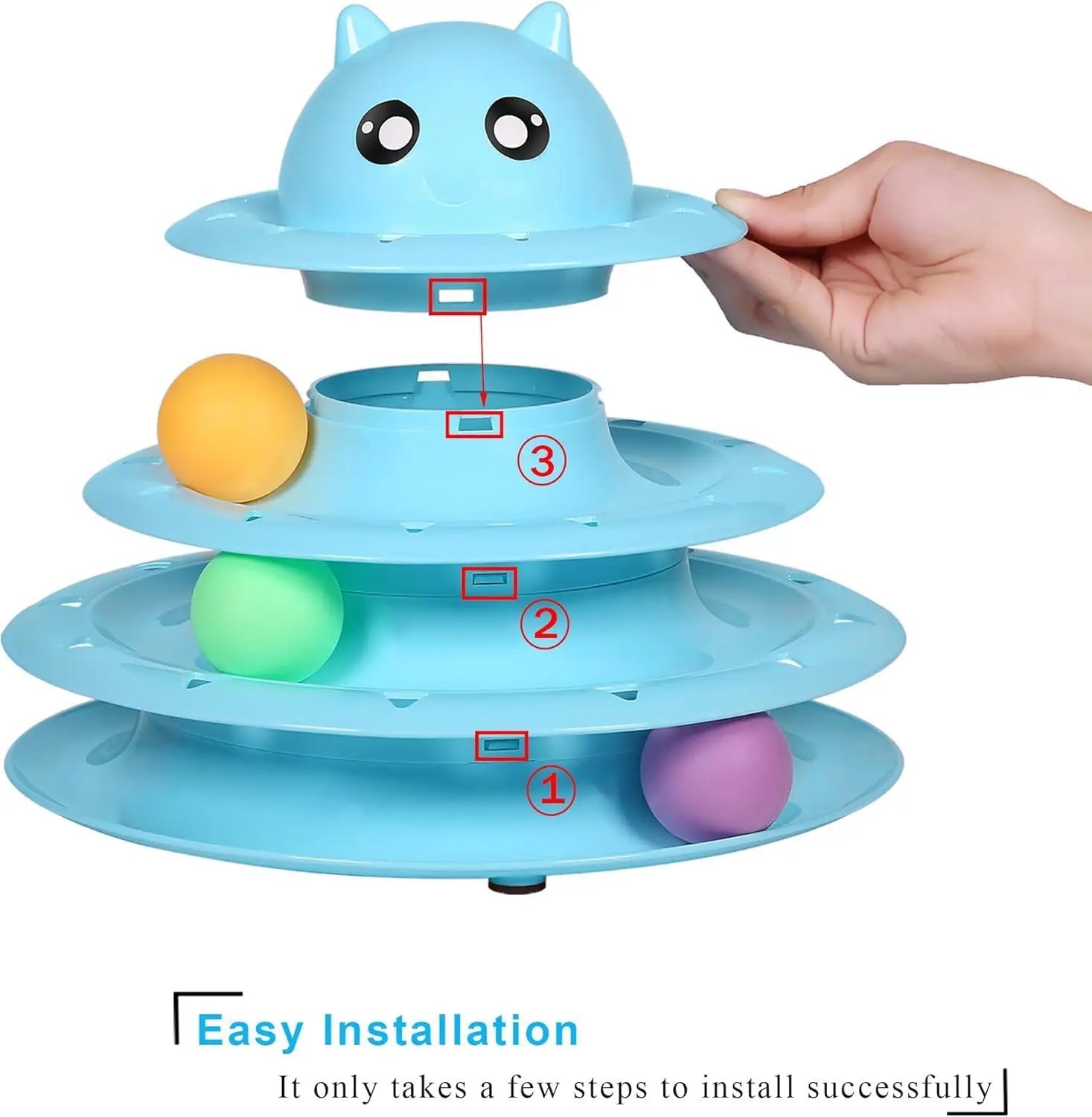 Six-Colorful Plastic Turntable Cat Toy with Interactive Puzzle Roller & Balls for Kittens' Mental & Physical Exercise