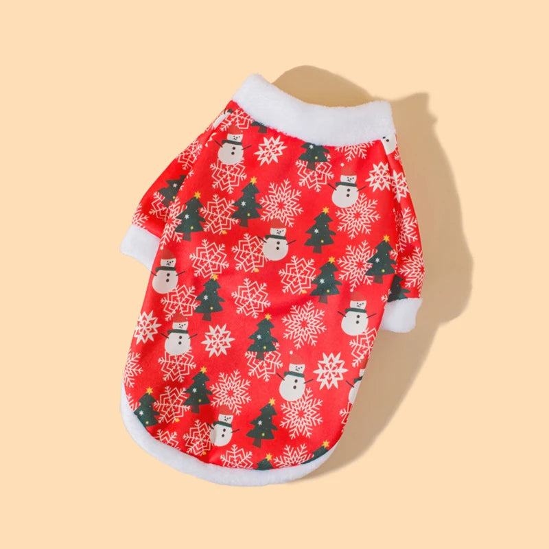 New autumn and winter Christmas pet clothes, comfortable and warm cartoon printed pet cat and dog clothes