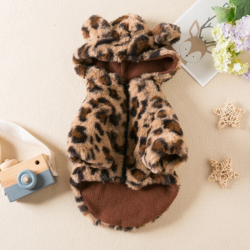 Pet clothing autumn and winter leopard print thickened jacket Fadou Teddy Schnauzer small and medium-sized dog and cat clothing