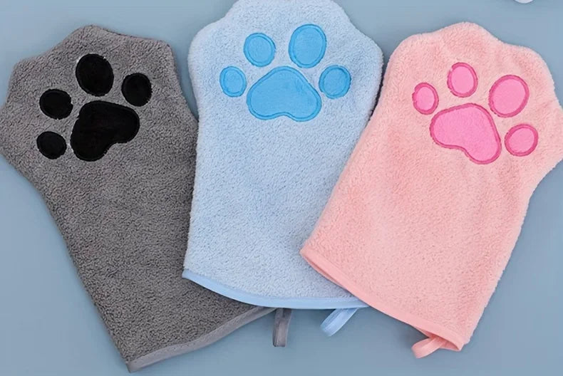 Quick drying Dog Bath Gloves Pet Grooming Gloves Multicolor Soft Absorbent Paw Print for Dogs Cats, Bathing Drying Essentials