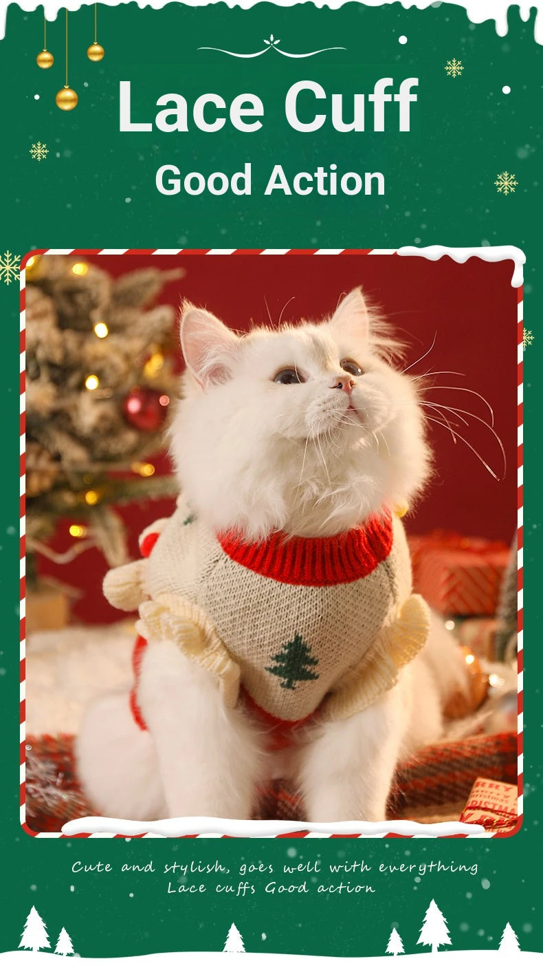 Christmas Pet Cat Costumes Sweater Cute Kitten Santa Claus Clothes For Small Medium Dogs Holiday Party Dress Warm Winter Clothes