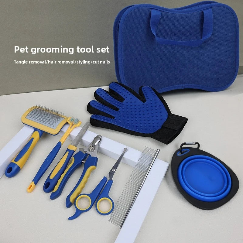 Pet Dog Cat Grooming Products Knotting Comb Straight Comb Nail Clipper File Hair Trimmer Hair Removal Comb Cleaning Beauty Set