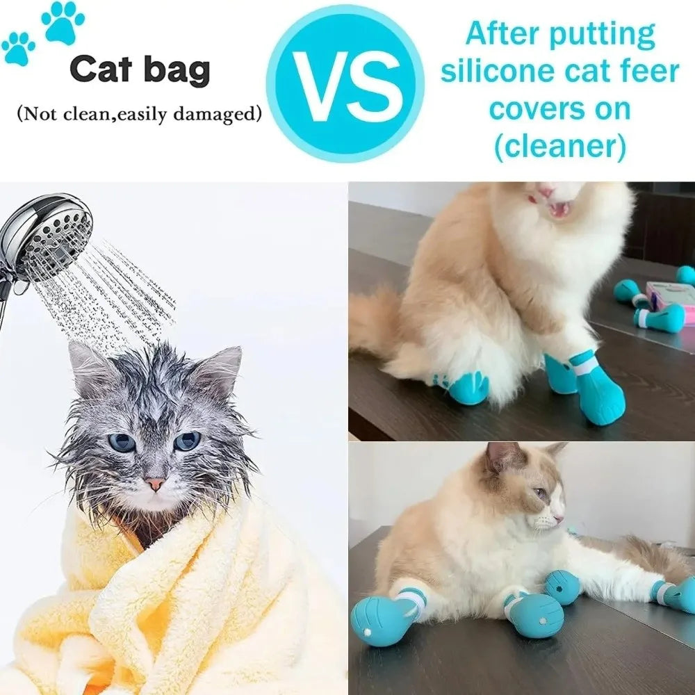 4PCS New Anti Scratch Cat Foot Cover Multifunctional Adjustable Pet Bath Cat Shoes Soft Pet Shoes