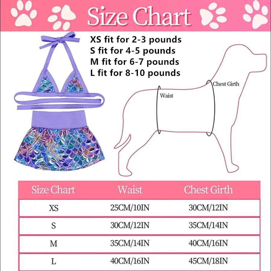 Dog Bikini Swimsuit Summer Puppy Bathing Dress Beach Clothes Cat Costume for Puppy Dog Cat Mermaid Pet Bikini for Chihuahua Pug
