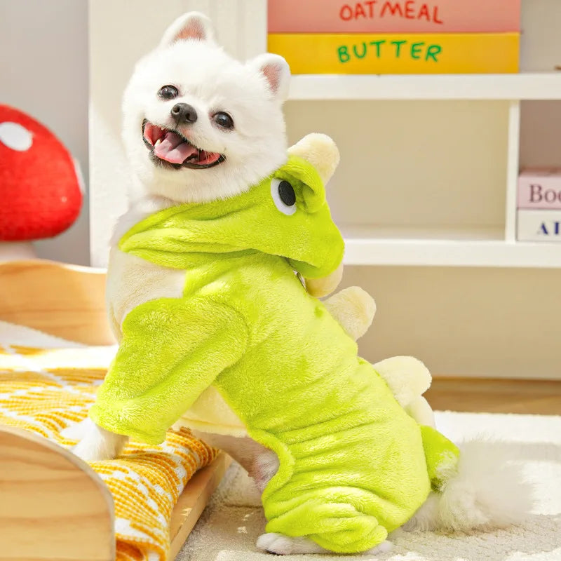 New Small Dinosaur Transforming Dog Clothes Autumn Winter Flannel Warm Teddy Cat Pet Clothes Dog Jumpsuits Rompers