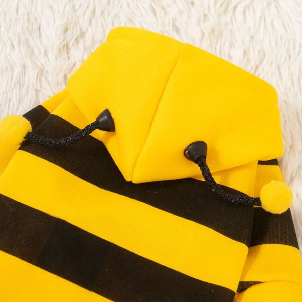 Cat Dog Bee Costume Soft Cat Holiday Cosplay Winter Warm Clothes Pet Bee Halloween Hoodies for Pet Supplies