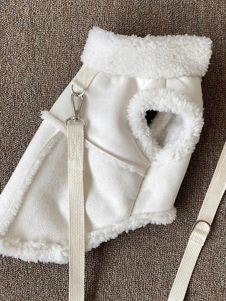 Classic Solid Color Dog Vest Autumn Winter Wool Warm Pet Small Medium-sized Jacket Warm Vest With Traction Buckle Velvet Clothes