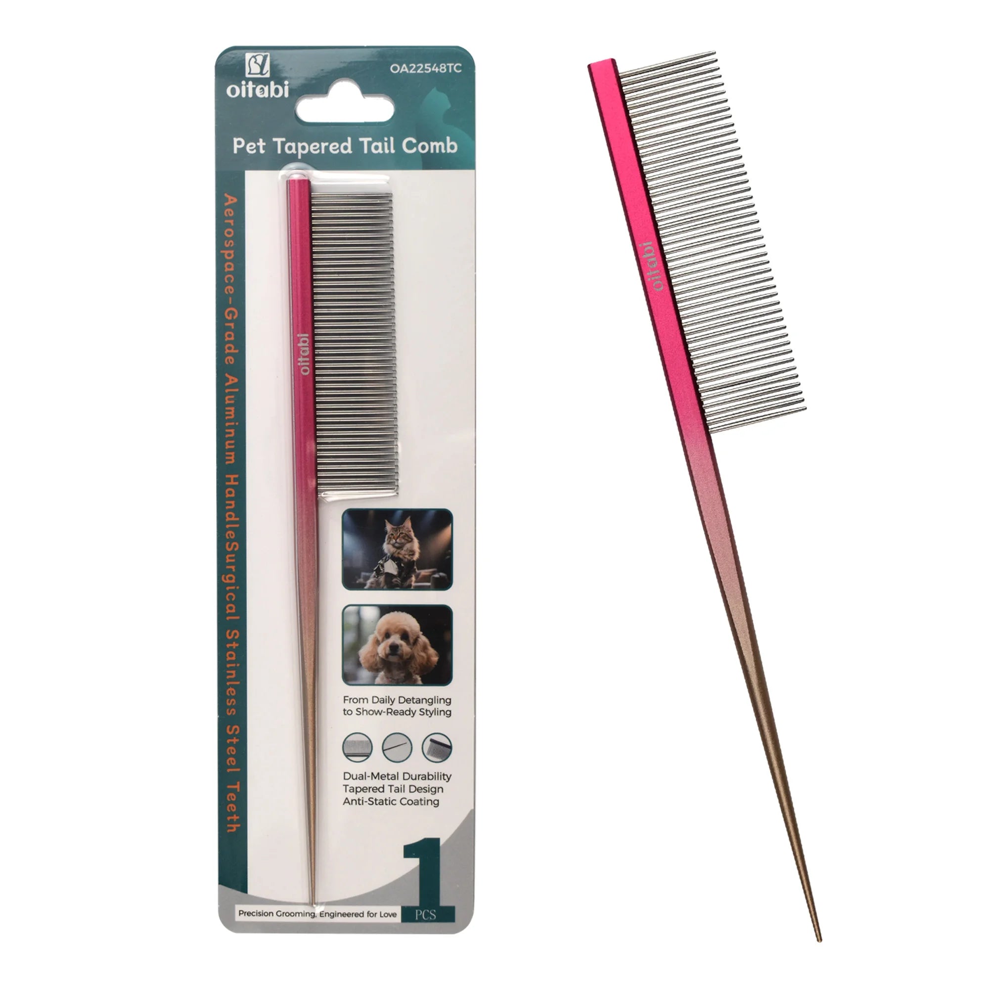 OITABI Professional Pet Grooming Comb, Gradient Pet Deluxe Pointed Tail Comb for Cat & Dog Styling Finishing and Fluffing Comb