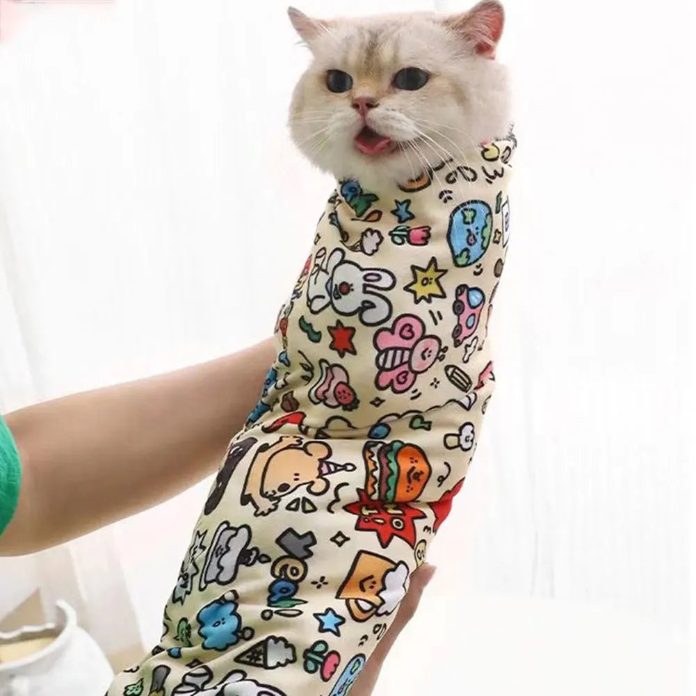 Cat Grooming Wrap Self-Adherent Cat Swaddle Burrito Wrap Anti-Bite Anti-Scratch Anti-Escape for Medicine Nail Clipping Pet Tool