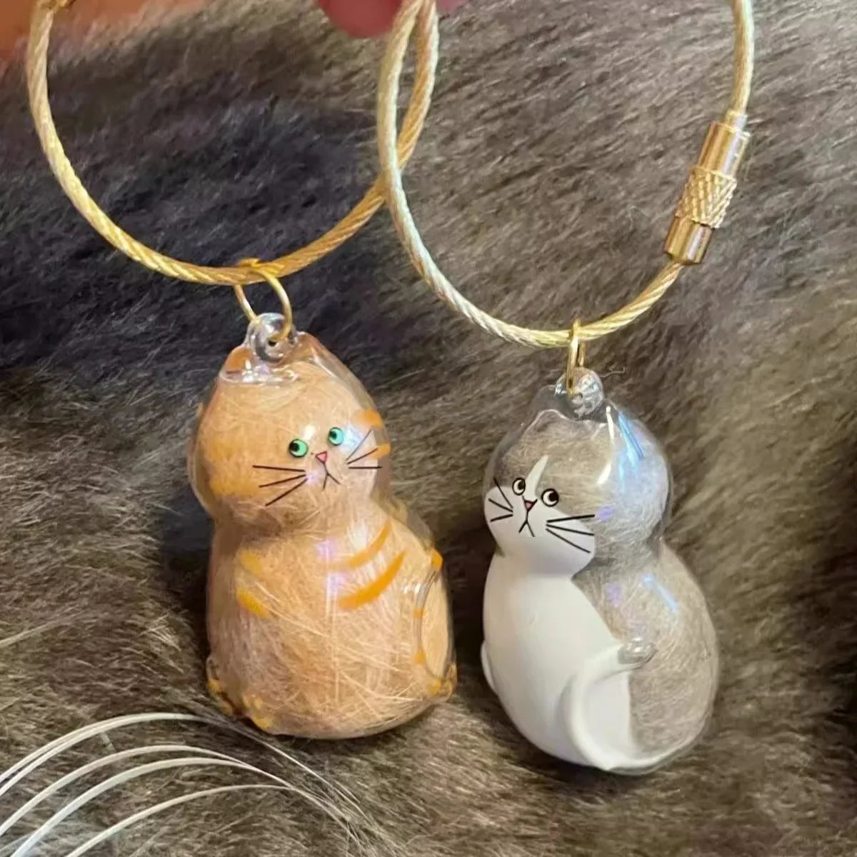 Transparent Cat Hair Storage Keychain Pendant Pet Fur Keepsake Memorial Souvenir for Backpack Bag Car Key Ginger Cat Lover Gift